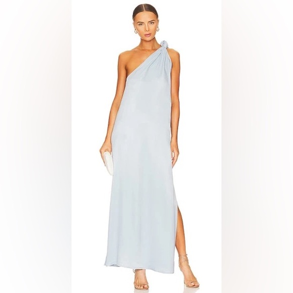 NWT SELMACILEK pale blue one-shoulder satin maxi dress, size medium - Picture 2 of 10